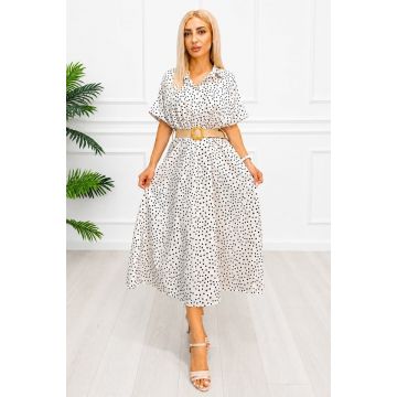 Rochie midi casual EVELISSE, cu guler camasa și curea texturată, Crem, Marime S/M