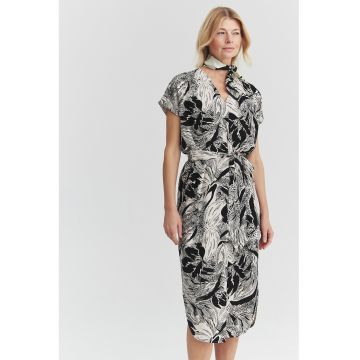 Rochie midi cu decolteu in V - Negru/Alb murdar