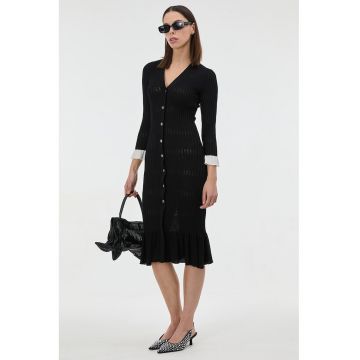 Rochie midi cu decolteu in V - Negru