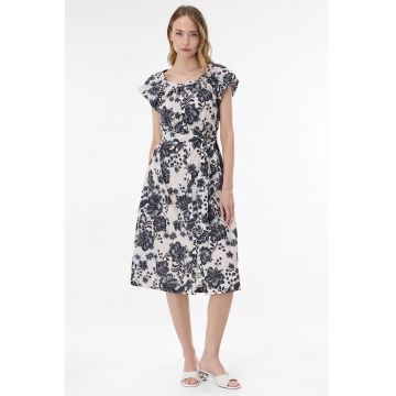 Rochie midi cu imprimeu floral - Alb fildes/Negru