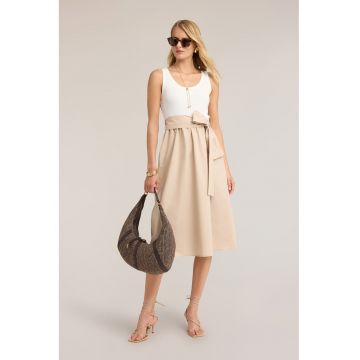 Rochie midi cu model 2in1 - Alb/Bej