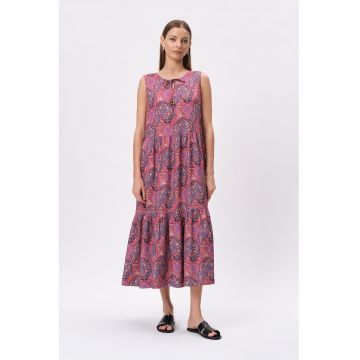 Rochie midi cu model - Rosu/Albastru