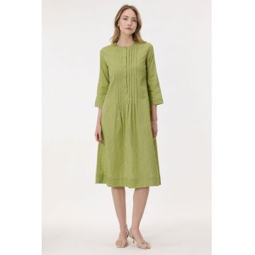 Rochie midi de bumbac - Masliniu deschis