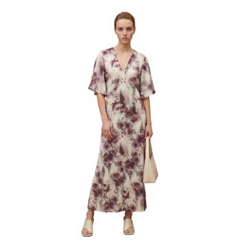 Rochie Midi  decolteu in V - ecru violet - poliester
