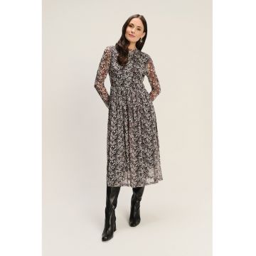 Rochie midi din amestec de modal cu model floral - Maro inchis/Bej inchis/Crem