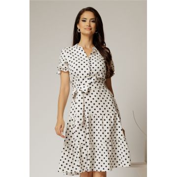 Rochie midi din viscoza alba cu buline de vara