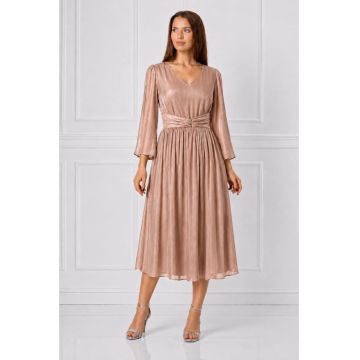 Rochie midi -  din voal organza plisata - argintie - Auriu