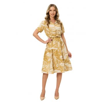 Rochie midi evazata - Alb/Galben pai