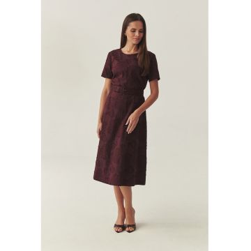 Rochie midi evazata cu cordon - Visiniu inchis/Violet pruna