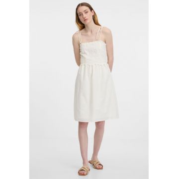 Rochie midi evazata din bumbac - Alb fildes