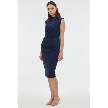 Rochie midi fara maneci cu detaliu drapat - Albastru ultramarin