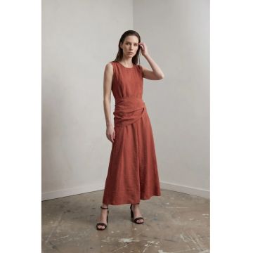 Rochie Midi Femei  A-line - rosu - 100% lyocell