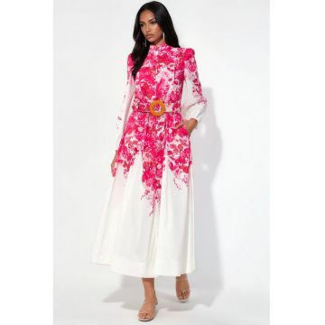 Rochie Midi -  Floral - Multicolor - Turtleneck - Evazat