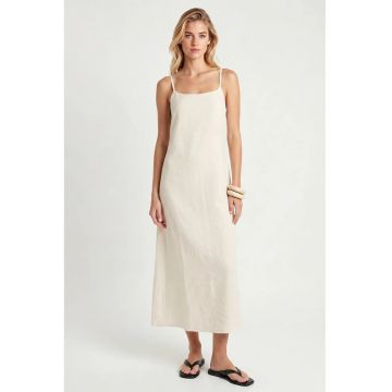 Rochie midi - Happiness Istanbul - A-line - fara maneci - crem - bumbac
