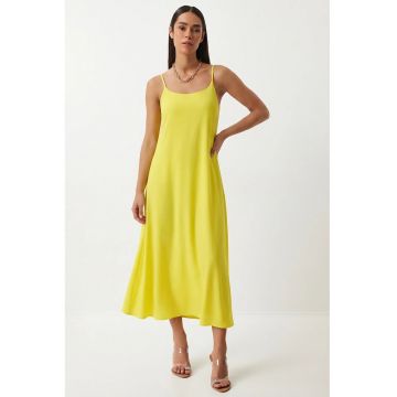 Rochie Midi Happiness Istanbul - A-line - fara maneci - galben lamaie - bumbac