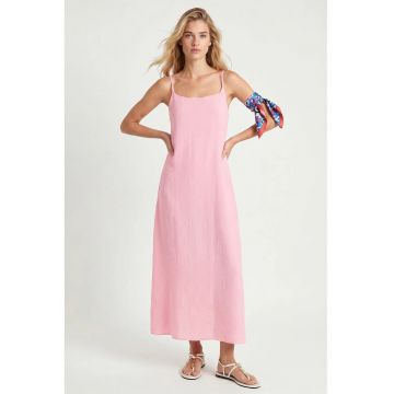 Rochie midi - Happiness Istanbul - A-line - fara maneci - roz pudrat - bumbac