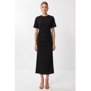Rochie Midi - Happiness Istanbul - Fitted - Negru - Jerseu cu modal - bumbac si elastan