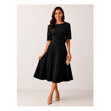 Rochie midi -  in clos cu floare decorativa - turcoaz - Negru