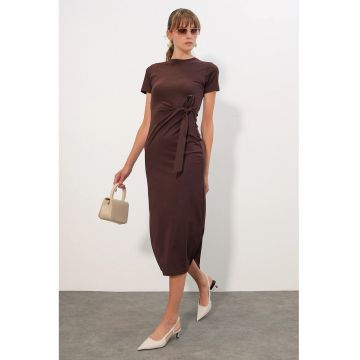 Rochie Midi  mulata - cu detaliu snur - maro - poliester-elastan