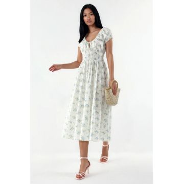 Rochie Midi  Multicolor - Casual - Floral - 100% Bumbac - Fara inchidere