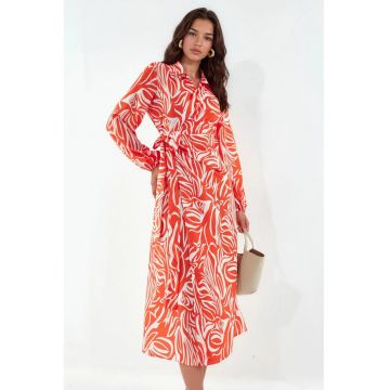 Rochie Midi -  petrecuta - decolteu in V - multicolor - crep poliester-lycra