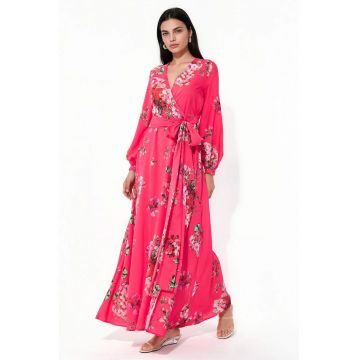 Rochie Midi -  petrecuta - floral - multicolor - poplin -