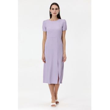 Rochie midi texturata cu slit frontal - Lila