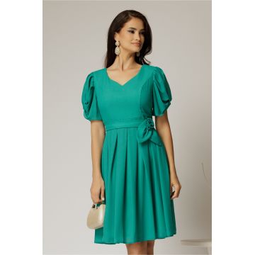 Rochie midi verde din voal sidefat si cordon detasabil