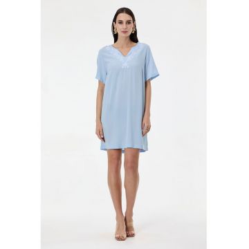 Rochie mini cu broderie - Albastru pastel
