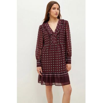 Rochie mini cu volane  WF2519T4184 - Visiniu