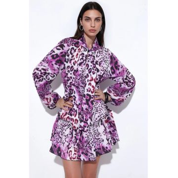 Rochie Mini -  Eleganta - Multicolor - Poliester cu Lycra - cu Cordon