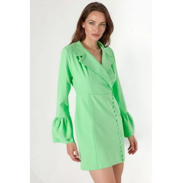 Rochie Mini -  Mulata - Maneci lungi - Verde - Crep tesut