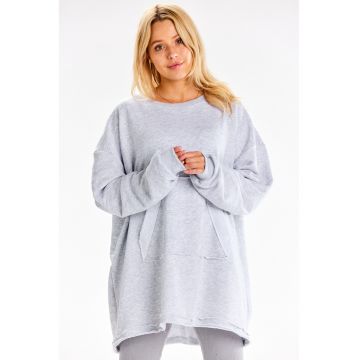 Rochie mini oversize cu buzunar - - Gri