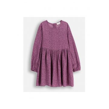 Rochie  pentru fete - violet - vascoza - motiv floral - maneci lungi - croi mini