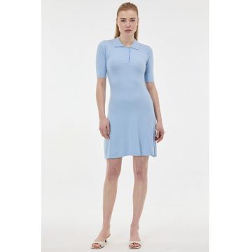 Rochie polo tricotata - Albastru pastel