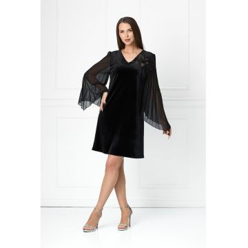 Rochie scurta de catifea cu maneci plisate Aspasia - Negru