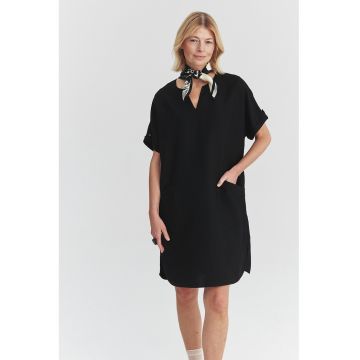 Rochie scurta din amestec de in cu buzunare - Negru