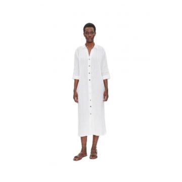 Rochie tip camasa -  alb - bumbac - maneca trei sferturi -
