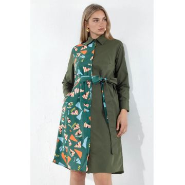 Rochie tip camasa mini -  multicolor - detaliu snur - poplin tesut