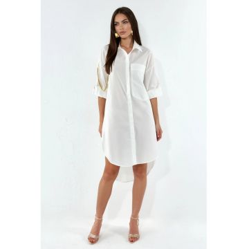 Rochie tip camasa -  supradimensionata - alb - poliester si lycra