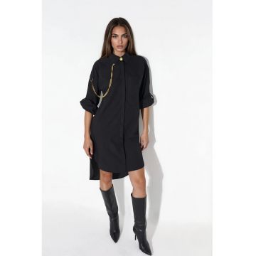 Rochie tip camasa -  supradimensionata - neagra - poliester si lycra