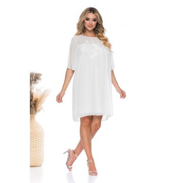 Rochie vaporoasa cu croiala dreapta si aplicatii florale cu paiete - Alb