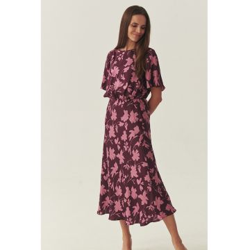 Rochie vaporoasa cu model floral - Roz deschis/Violet pruna