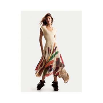 Rochie casual -  bej - 69% poliester