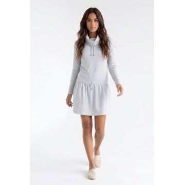 Rochie casual din bumbac - midi - cu guler inalt - maneca lunga - croiala dreapta - tip trening - M1378 - Gri