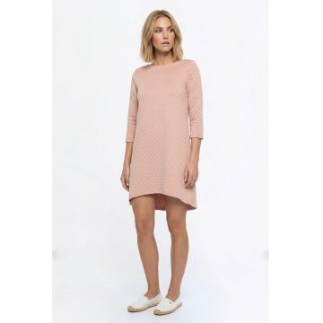 Rochie casual midi - croiala lejera - decolteu barcuta - maneca 3/4 - fara inchidere - stil clasic - M1363 - Roz