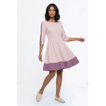Rochie casual midi cu decolteu barcuta - maneca 3/4 - croiala regular si inchidere la spate - M1337 - roz - Roz