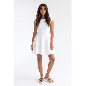Rochie casual midi cu decolteu rotund - fara maneci - croiala clasica - regular - pentru zi de zi - M1369 - Ecru
