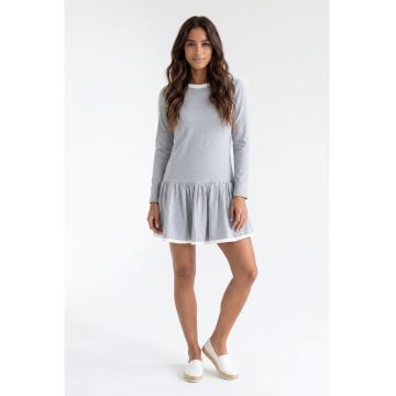 Rochie casual midi cu decolteu rotund - maneca lunga - croiala dreapta - din bumbac - M1379 - Gri