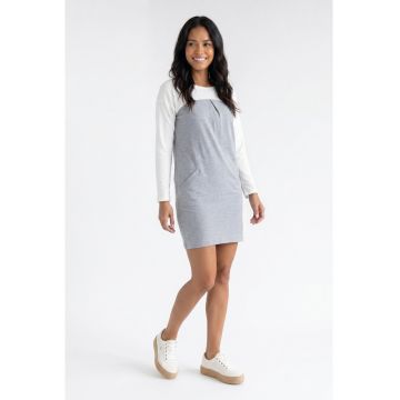 Rochie casual midi cu decolteu rotund - maneca lunga - croiala dreapta si buzunare - M1359 - Gri
